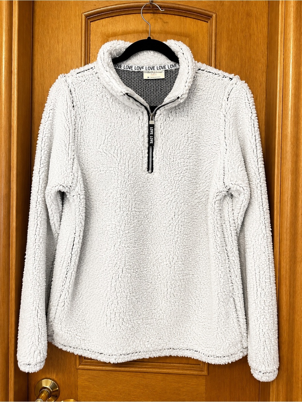 Bobbie Brooks Light Gray Plush Sherpa Quarter-Zip Pullover Size M